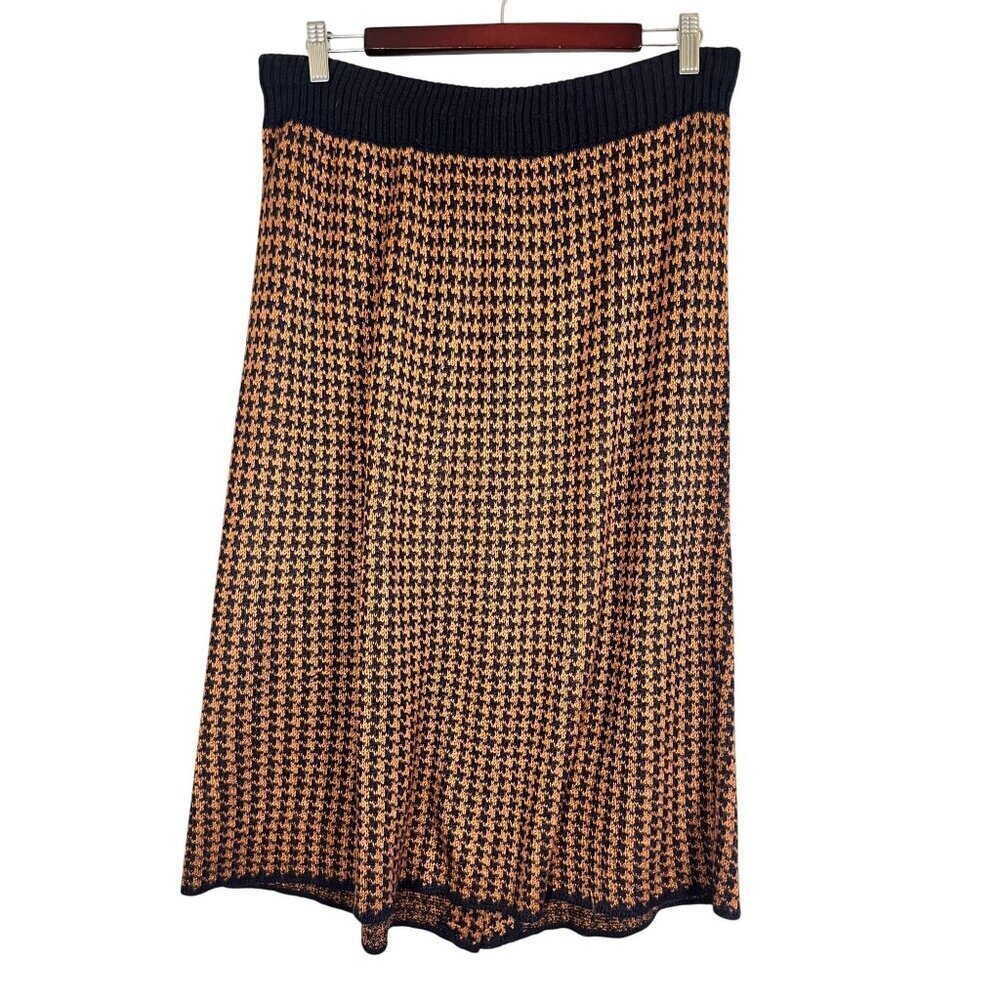 Retro Houndstooth Knit Skirt Brown Preppy Old Money Classic Chic Neutral 80s